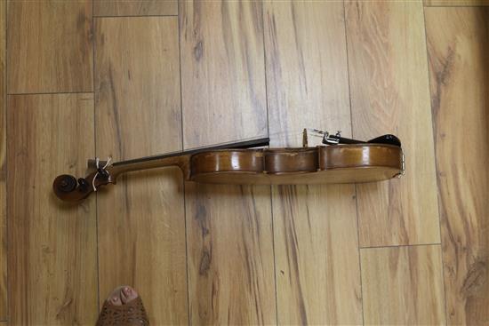 A violin with two piece back, bearing a label for Vasciscus Gobetti Fecit, overall 23.5in., cased